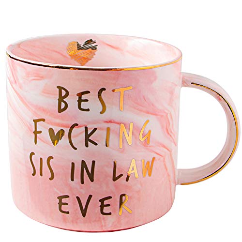VILIGHT Sister in Law Mug - Funny Pink Marble Ceramic Coffee Cup 11.5 oz