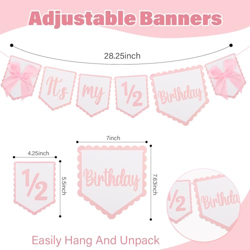Half Birthday Decoration Set for Baby Girl - Banner, Crown & Cake Topper
