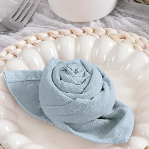 Reusable Cotton Linen Dinner Napkins 17x17 Inch, Set of 8