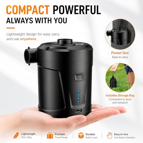 Rechargeable Portable Electric Air Pump for Inflatables - 5200mAh, 4 Nozzles