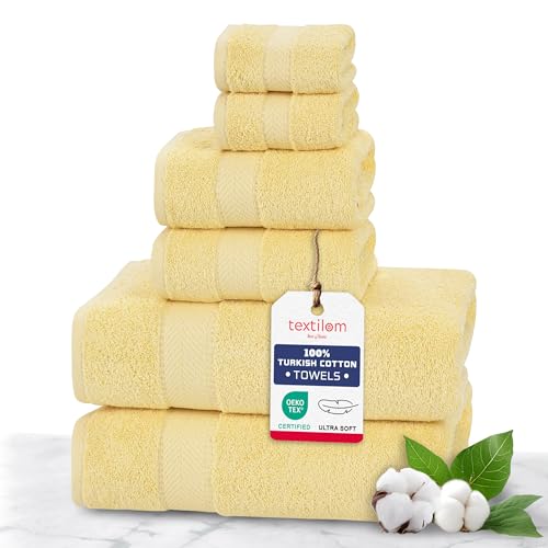 6-Piece Turkish Cotton Bath Towel Set - Soft & Absorbent Yellow Towels