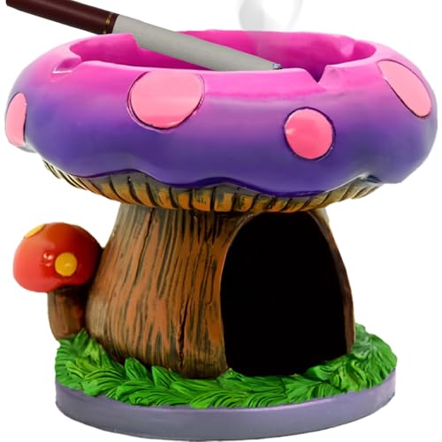 Decorative Mushroom House Ashtray with Storage for Cigarettes and Cigars