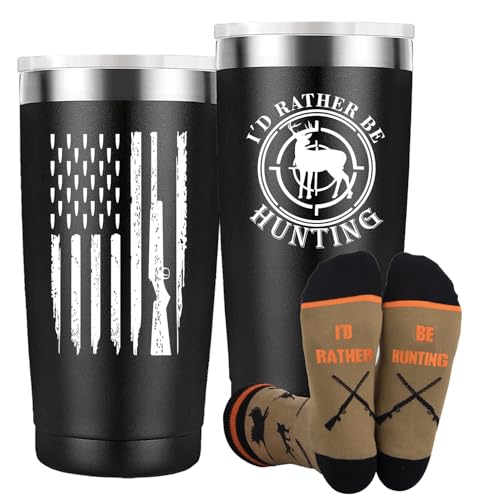 Hunting Gifts for Men - Insulated 20 oz Travel Mug & Funny Socks (Hunting Variation)