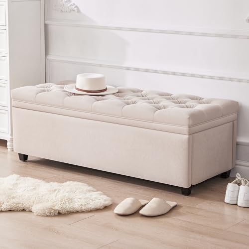 50-Inch Tufted Storage Ottoman Bench with Faux Leather Upholstery