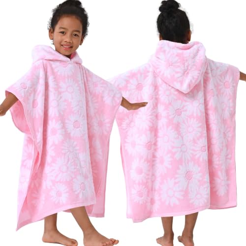 VOOVA & MOVAS Kids Hooded Beach Towel Poncho - 100% Cotton Daisy (Ages 4-8)