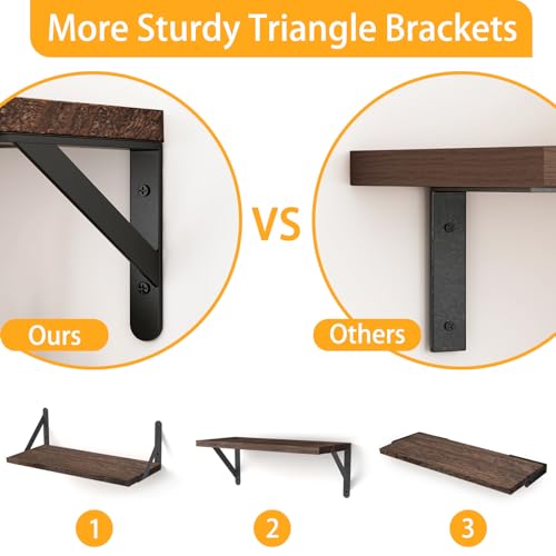 Rustic Wood Floating Wall Shelves - 16.5 Inch, Set of 4 (Brown)