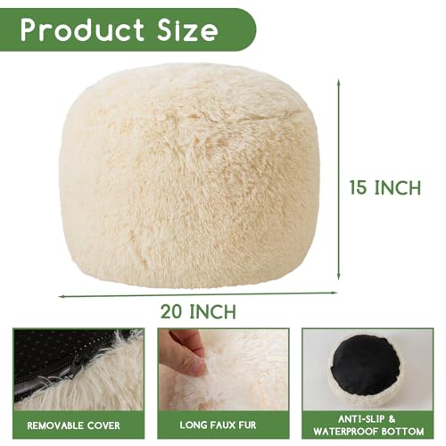 Round Faux Fur Pouf Ottoman, 20-Inch Fluffy Foot Stool with Foam Filling