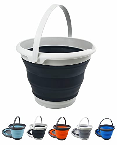 SAMMART Collapsible 8.5L Plastic Water Bucket - Grey/Black Portable Folding Tub