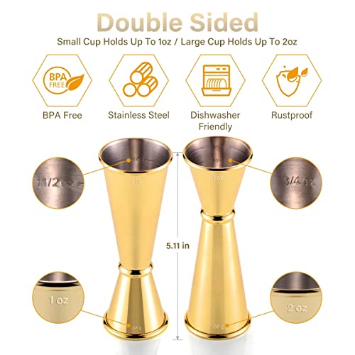 Eligara Japanese Copper Double Jigger 1oz-2oz for Bartending, Stainless Steel Bar Tool