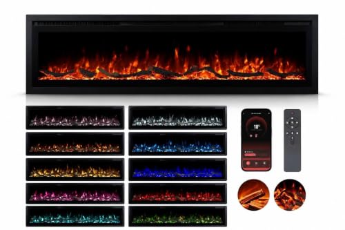 72-Inch Linear Electric Fireplace - Recessed Wall Mount with Smart App