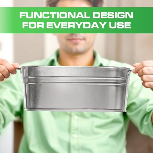 Plexon Small Galvanized Tub with Handles - 12 Inch Oval Planter (Variation 6)