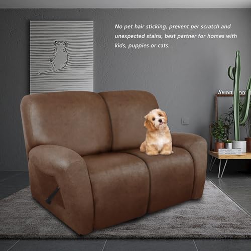 Stretch Recliner Loveseat Covers - 6-Piece Leather-Like Protection