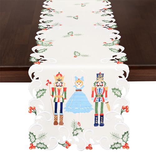 Grelucgo Embroidered Nutcrackers Xmas Table Runner 14x69 Inches Holiday Decor