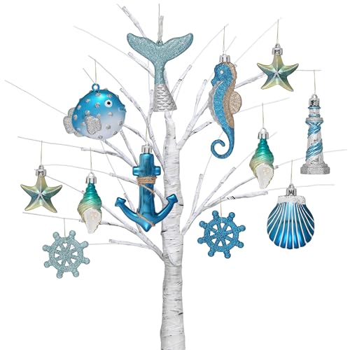 12-Piece Shatterproof Coastal Beach Tree Ornaments - Ocean Theme Decor