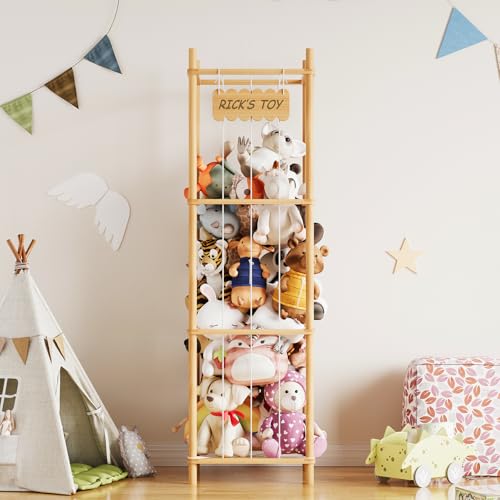 Stuffed Animal Storage Organizer - Tall Wooden Plush Toy Zoo Holder