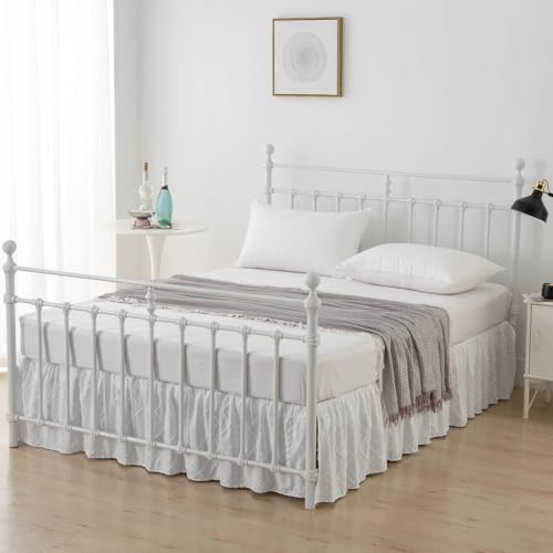 Queen Boho Tufted Ruffled Bed Skirt with 18-Inch Drop & Split Corners