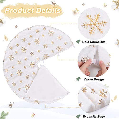 36-Inch White Faux Fur Christmas Tree Skirt with Gold Sequin Snowflakes