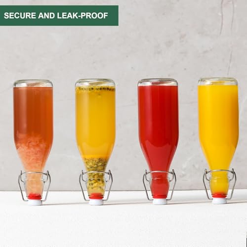 8-Pack 8.5oz Flip Top Glass Bottles with Airtight Stopper and Pourers