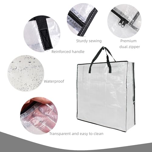 5-Pack Clear Storage Bags with Handles and Zippers for Moving, Wreaths, and Bedding