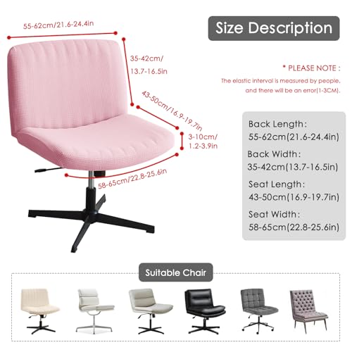 Water Resistant Criss Cross Armless Chair Cover - Pink Stretchable Slipcover for Wide Desk Chairs