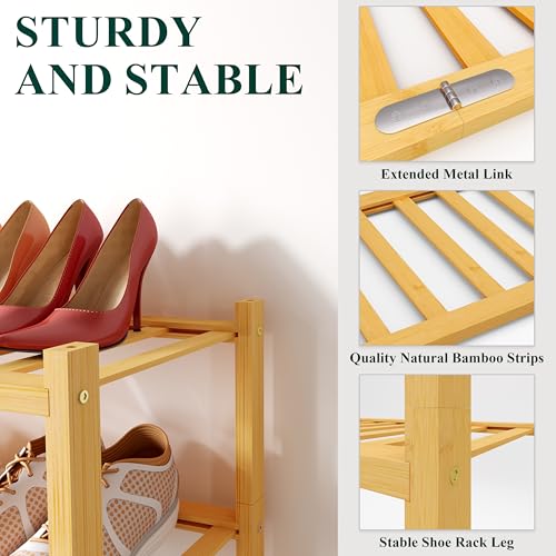 3-Tier Bamboo Shoe Rack - Stackable Wooden Shoe Organizer, 27-Inch Wide