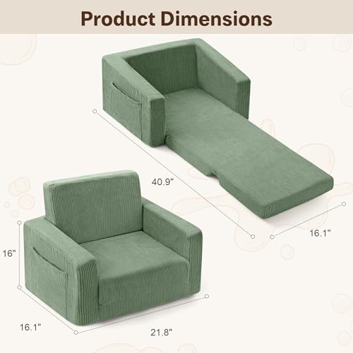 2-in-1 Foldable Kids Sofa Chair, Convertible Foam Couch for Playrooms