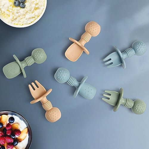 Silicone Baby Feeding Spoons And Forks Set 6 Pack Toddler Utensils