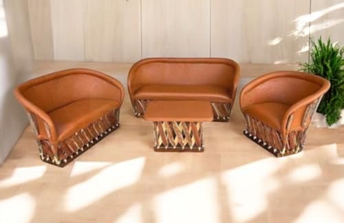 Handmade Mexican Equipal Love Seat, Rustic Leather Furniture