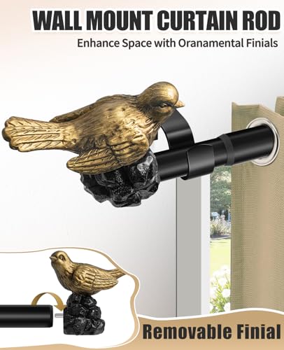 Bird-Shaped Decorative Curtain Rod Finials, Gold Metal End Caps for 1-Inch Rods