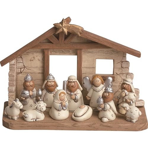 Miniature Nativity Scene Set with Creche - 12 Rearrangeable Resin Figures
