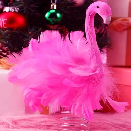 Pink Flamingo Christmas Tree Topper - Faux Feather Bird Ornament