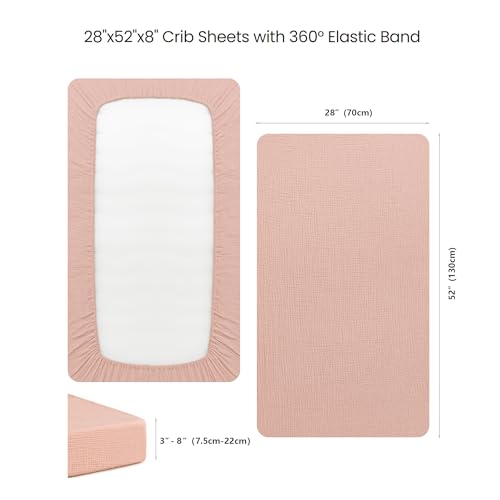 100% Cotton Muslin Crib Sheets 2-Pack - Soft Fitted Sheet for 52" x 28"