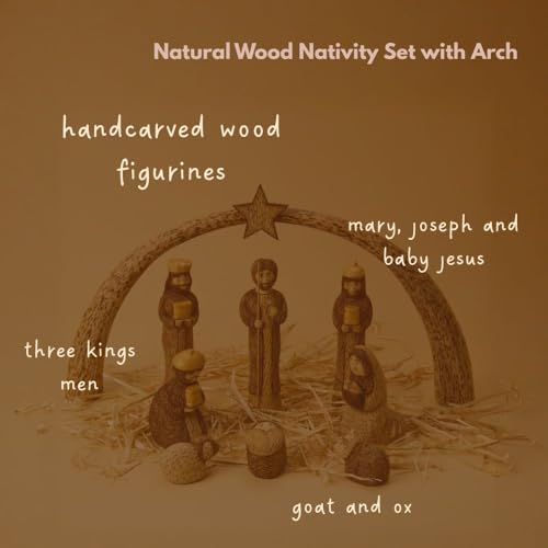 Rustic Wooden Nativity Scene Set - 9 Piece Tabletop Christmas Decor
