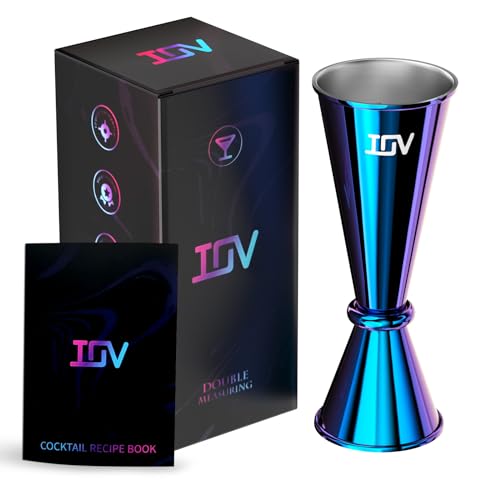 Rainbow IOV Double Cocktail Jigger 2oz & 1oz with Recipes Booklet - Premium Stainless Steel Bar Tool