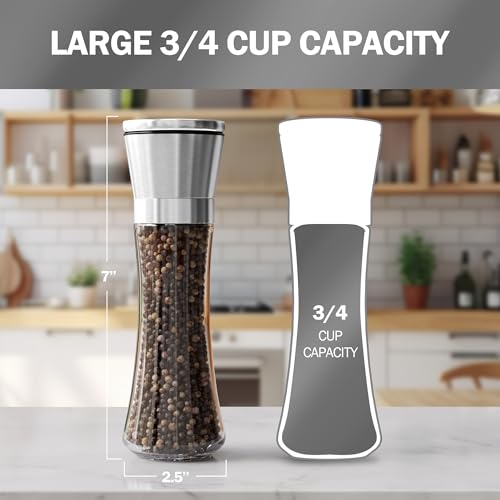 Stainless Steel Salt or Pepper Grinder - Adjustable Ceramic Spice Mill