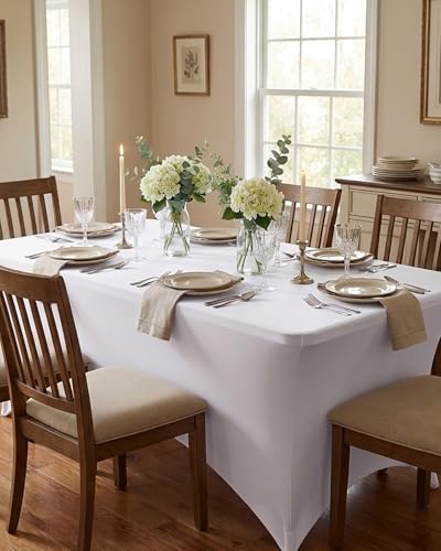 6ft White Fitted Spandex Table Cover - 2 Pack Stretch Tablecloths