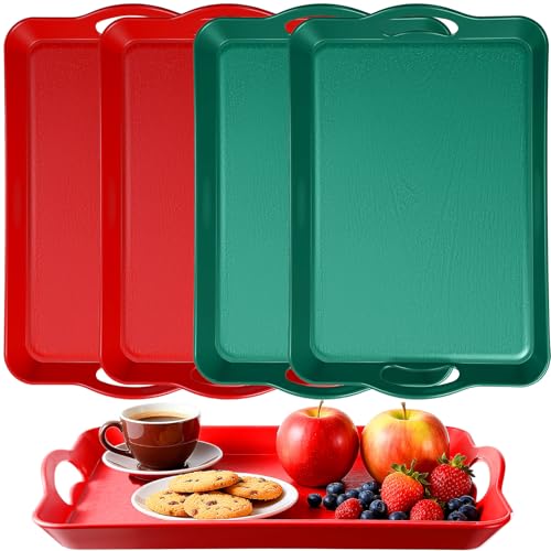 Thyle 4-Pack Christmas Color Serving Trays with Handles, 16.4 x 11 Inches
