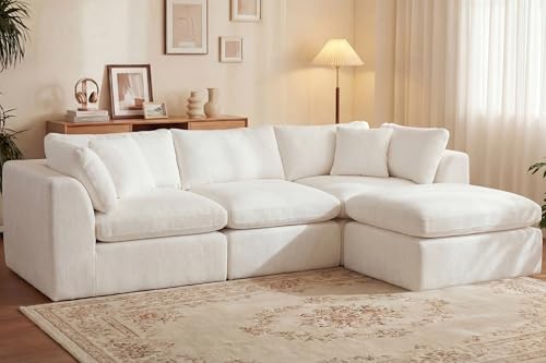 110-Inch Oversized Modular Cloud Sectional Sofa with Ottoman, Beige