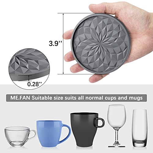 Silicone Drink Coasters with Holder - Set of 6 Non-Slip Cup Mats (Black)