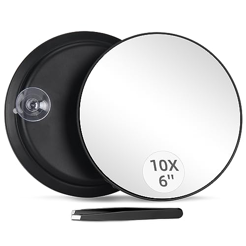 Black 10X Magnifying Makeup Mirror with 3 Suction Cups - 6 Inch Portable Handheld Cosmetic Mirror for Travel & Bathroom