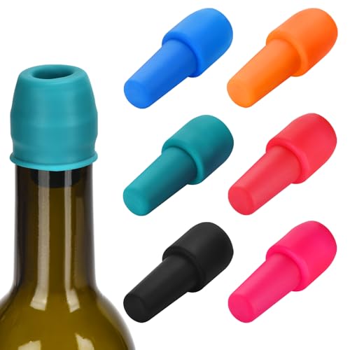 Reusable Silicone Wine Bottle Stoppers - 6 Pack Leak-Proof Wine Savers