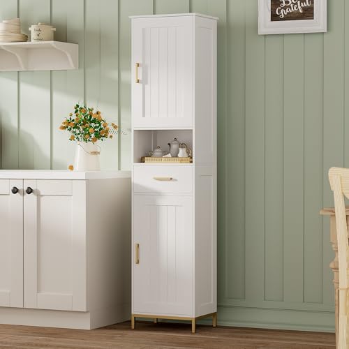 Homhedy 67-inch White Bathroom Storage Cabinet - Tall, Multi-Functional Bathroom Organizer