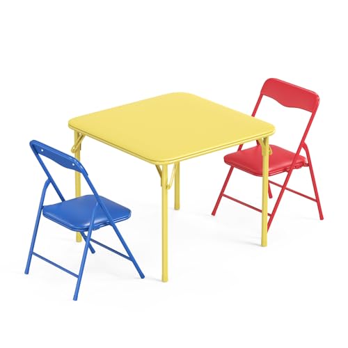 3-Piece Kids Folding Table and Chairs Activity Set, Sturdy Metal Frame