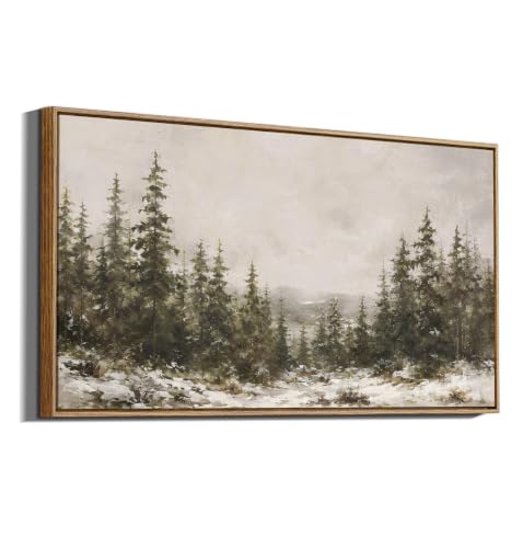 ARPEOTCY Snowy Landscape Wall Art - Rustic Winter Scene, 40x20in Framed Canvas