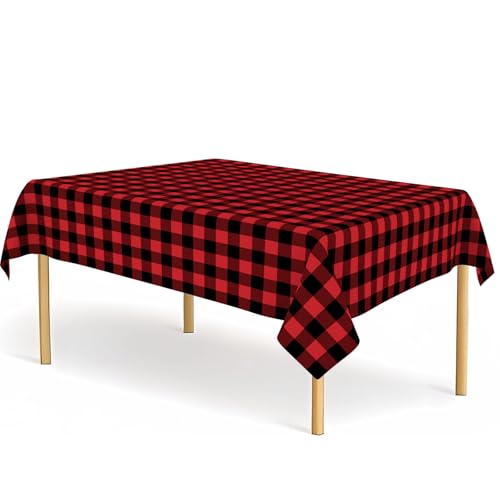CINSOEN 4 Pack Red & Black Checkered Tablecloth 54x108 Inch Disposable Gingham Plastic