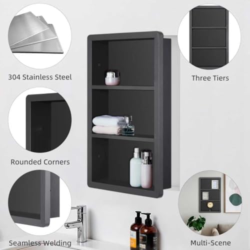 Recessed Medicine Cabinet, 14x24 Stainless Steel Bathroom Wall Storage Niche