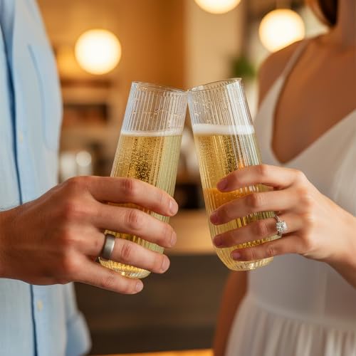 Goodluck 48-Pack 9oz Clear Stemless Champagne Flutes - Disposable Party Glasses