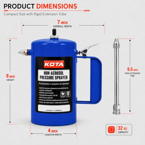 LAUCO 32oz Blue Non-Aerosol Pressure Sprayer for Oil, Solvent, Degreaser