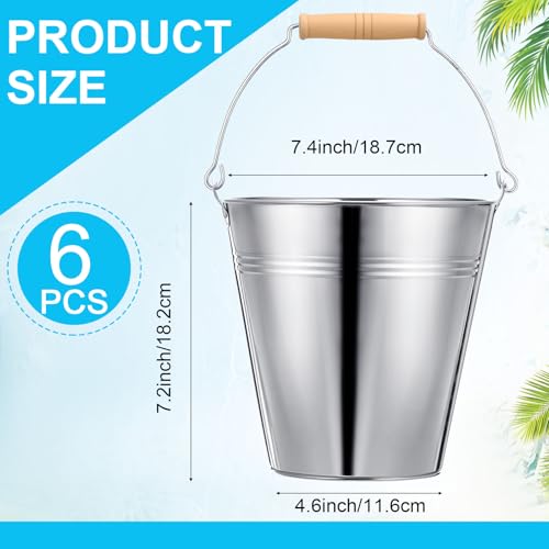 6 Pack Metal Beer Buckets with Handles - Galvanized Steel Ice Buckets for Parties and Gifts