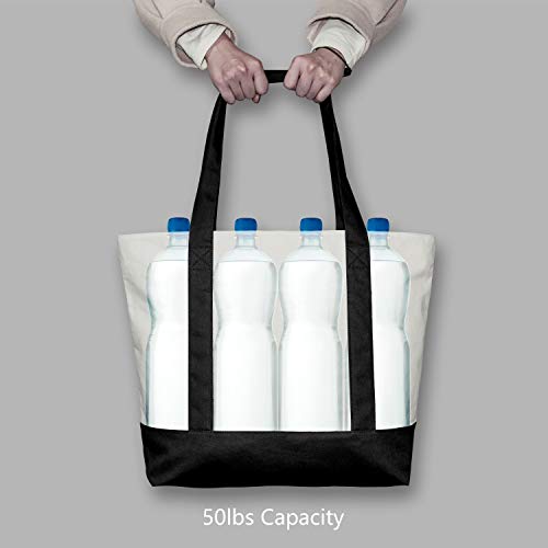 Heavy Duty Canvas Tote Bag with Top Zipper & External Pocket